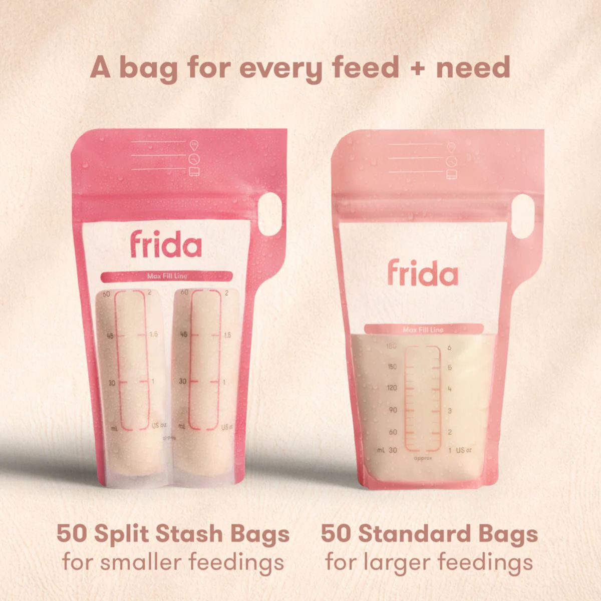 Kit Saco Para Armazenamento de Leite Materno Frida Mom - 100 Unidades - Dual Portion Storage Design